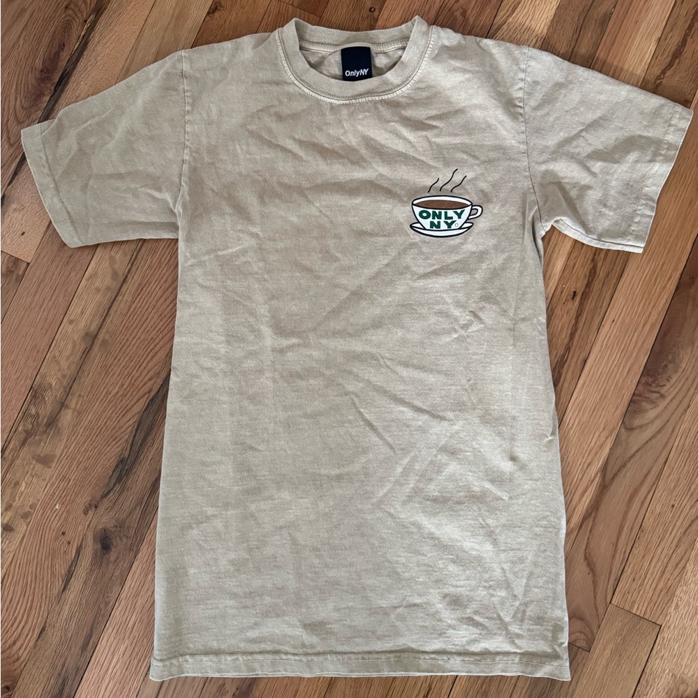 Only NY cotton tshirt with coffee icon on lapel, size XS